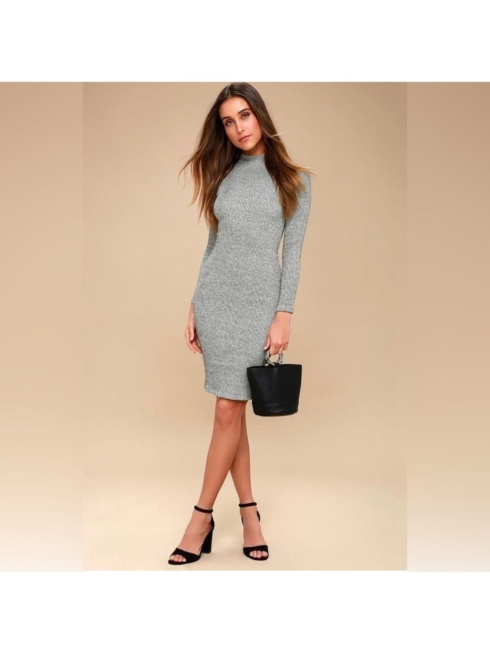 Women’s Lulu’s Heather Grey Midi Sweater Dress Size Medium!